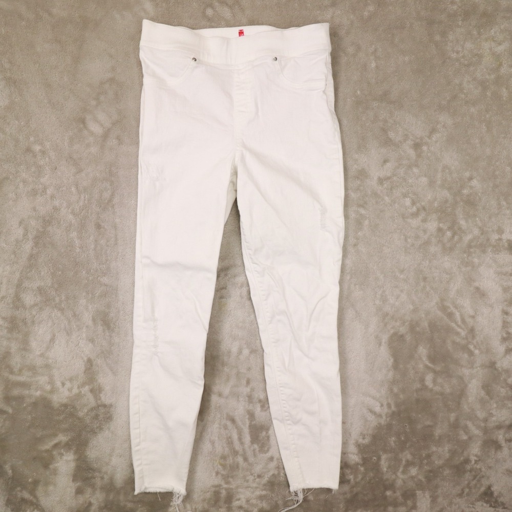 Spanx Solid White Distressed Denim Jeans Women's … - image 1